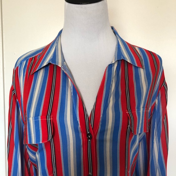 Jones New York Red/Cobalt Blue/White Blouse - Picture 2 of 8